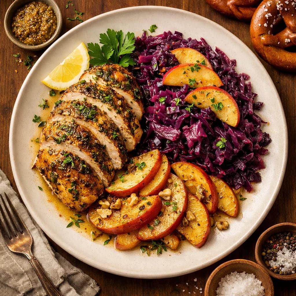 Bavarian Herb Chicken with Red Cabbage and Apple recipe