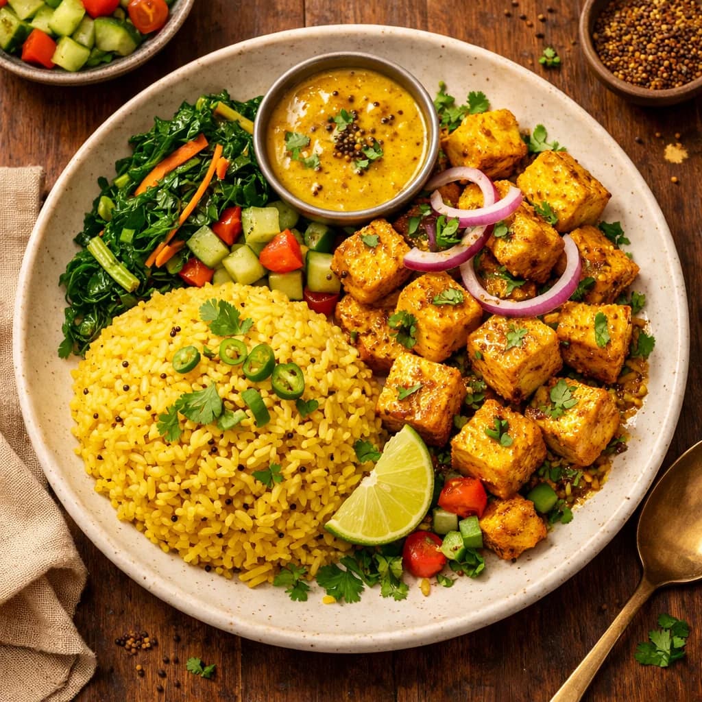 Bengali Style Tofu and Mustard Rice Bowl recipe