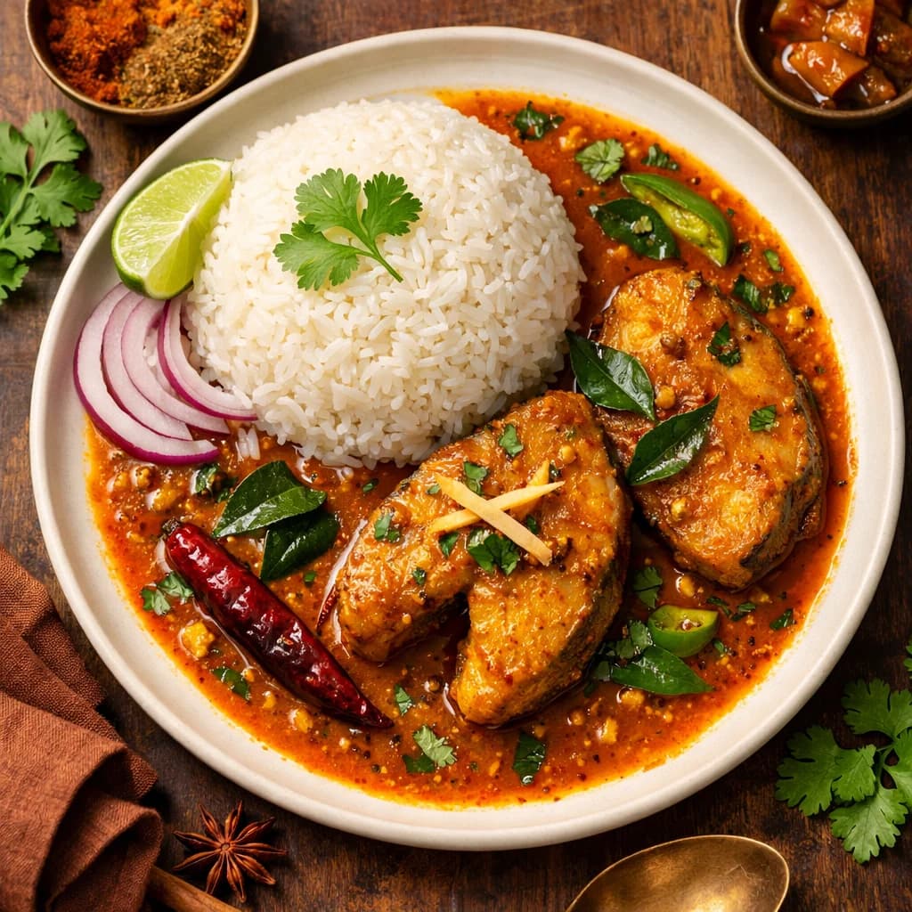 Bengali Fish Curry with Steamed Rice recipe