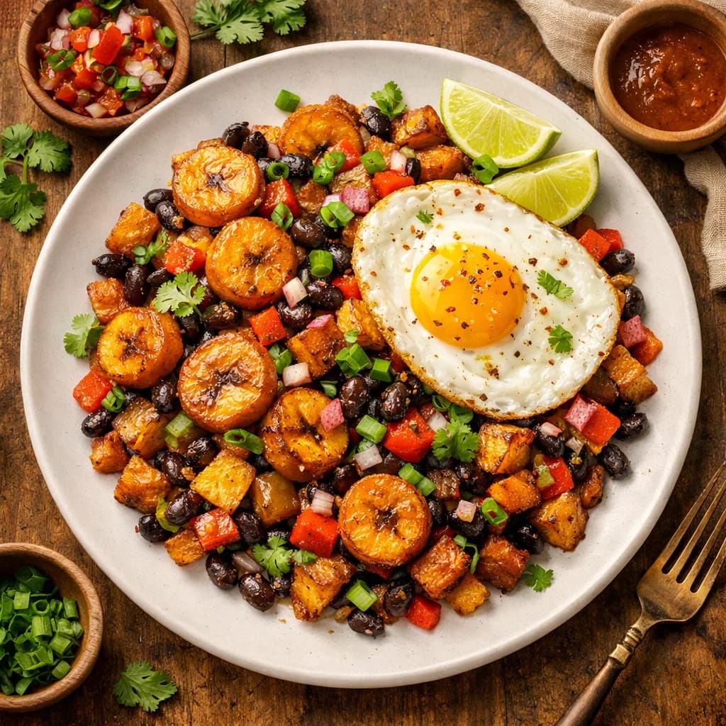 Caribbean-Style Plantain and Black Bean Breakfast Hash recipe