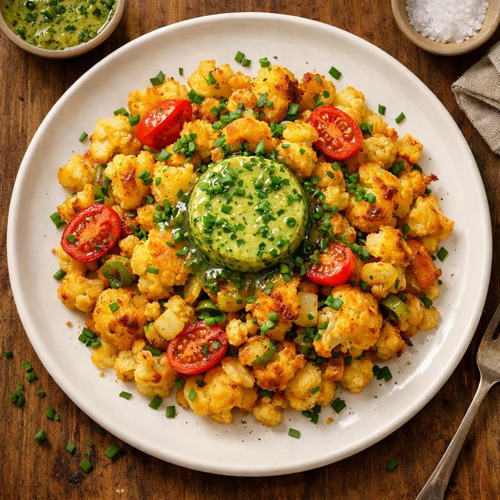 Cheddar Cauliflower Hash with Herb Butter recipe