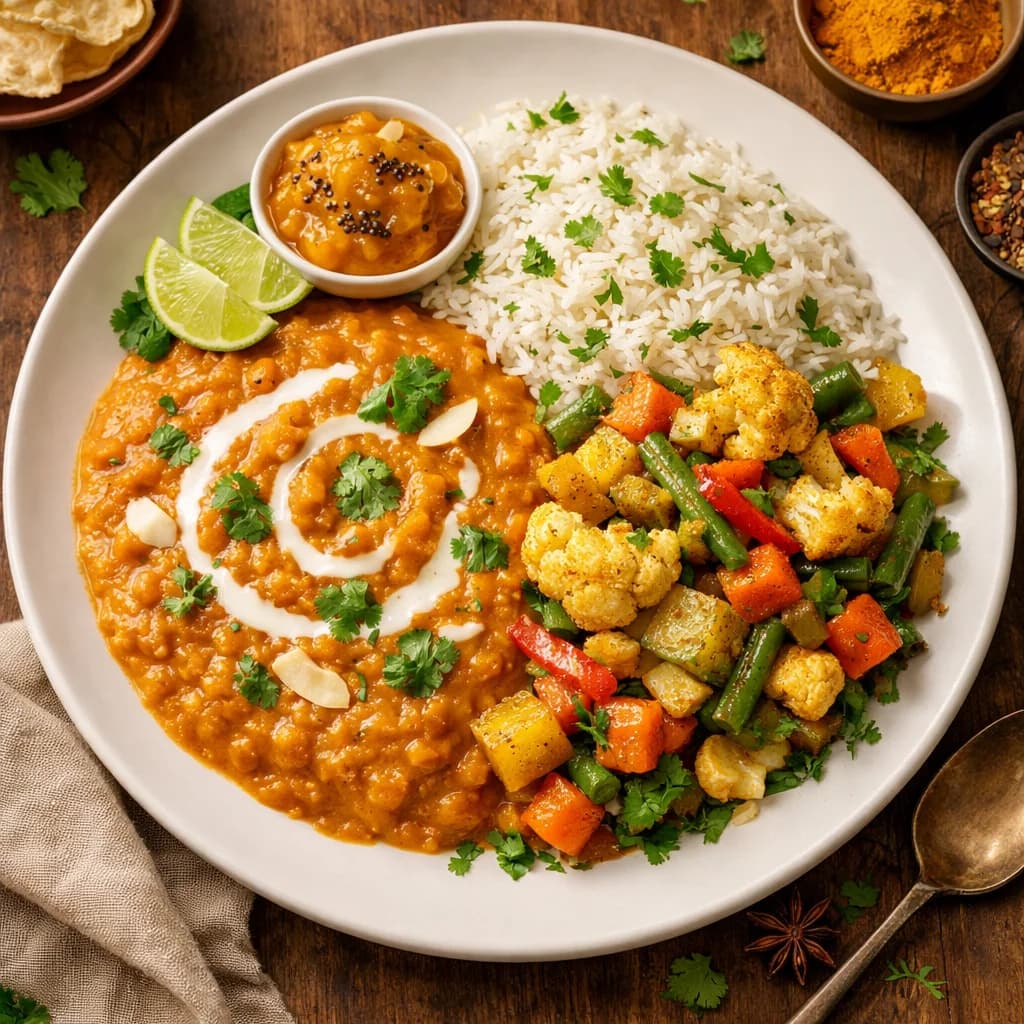 Coconut Lentil Masala with Spiced Vegetable Medley recipe