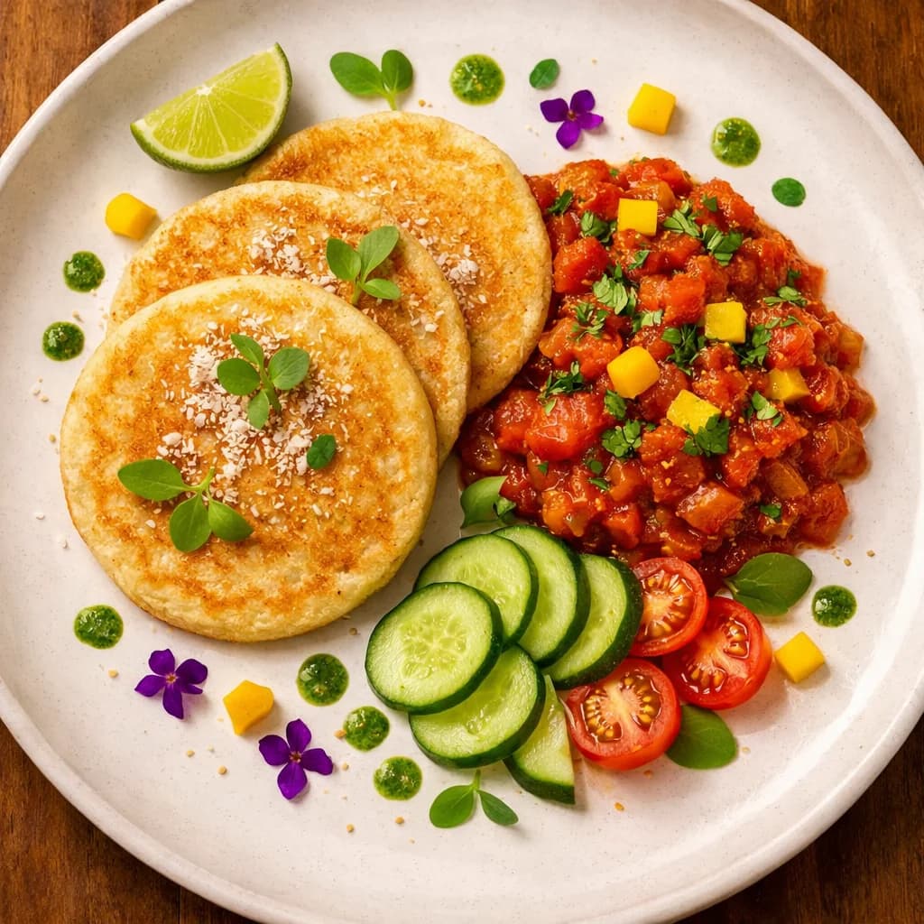 Coconut Millet Pancakes with Spiced Tomato Relish recipe