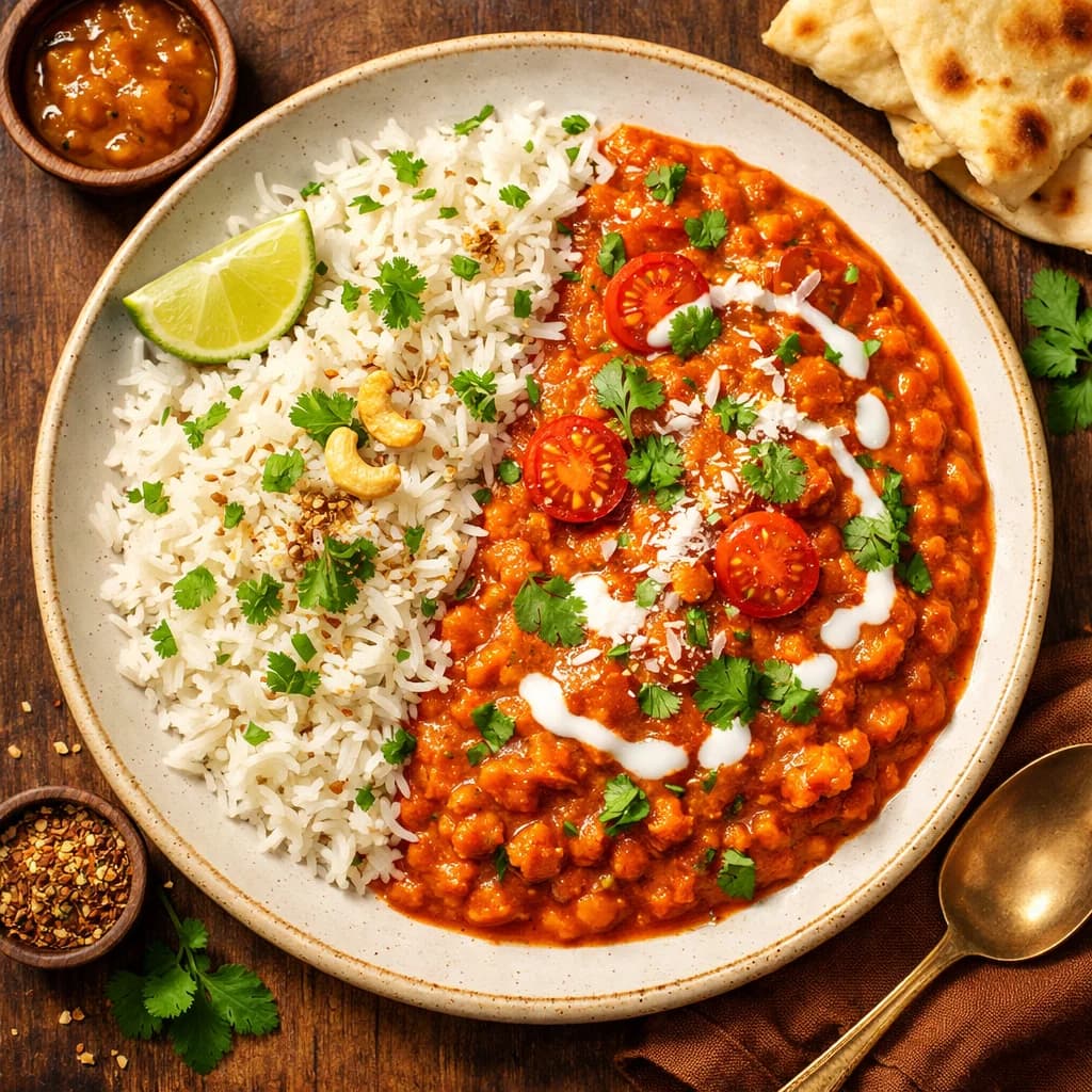 Coconut Tomato Lentil Curry with Fragrant Basmati Rice recipe