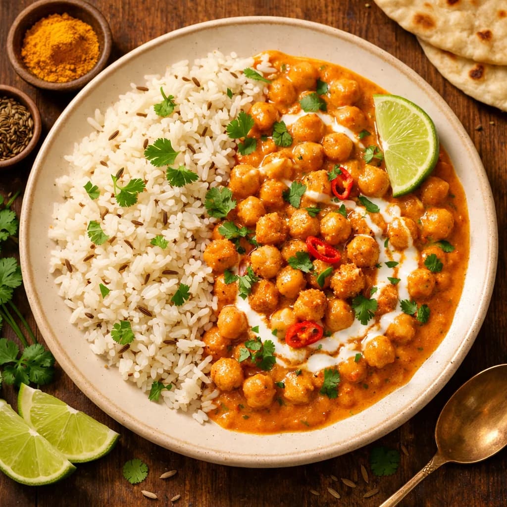 Creamy Coconut Chickpea Curry with Jeera Rice recipe