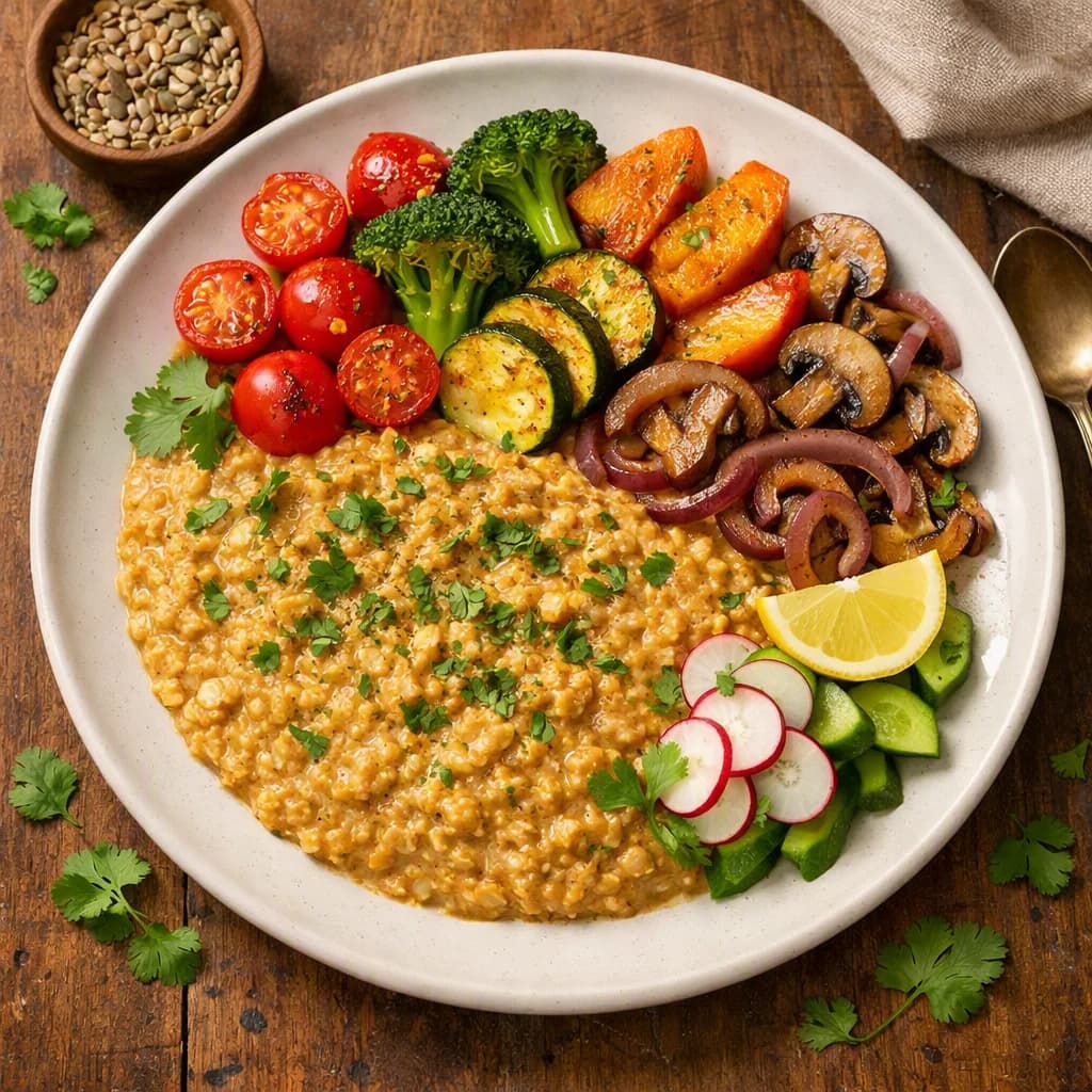 Creamy Masala Oats with Sautéed Vegetables recipe
