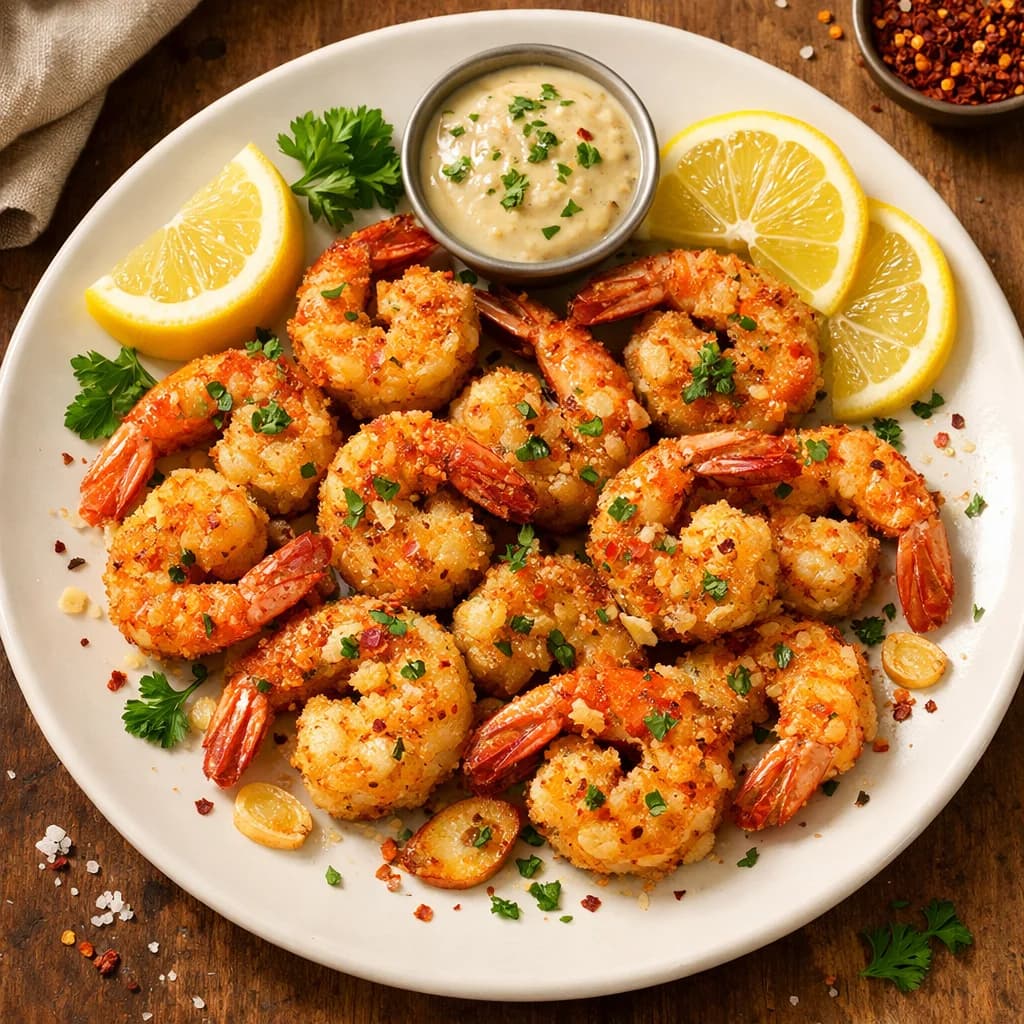 Crispy Air Fried Lemon Garlic Prawns recipe