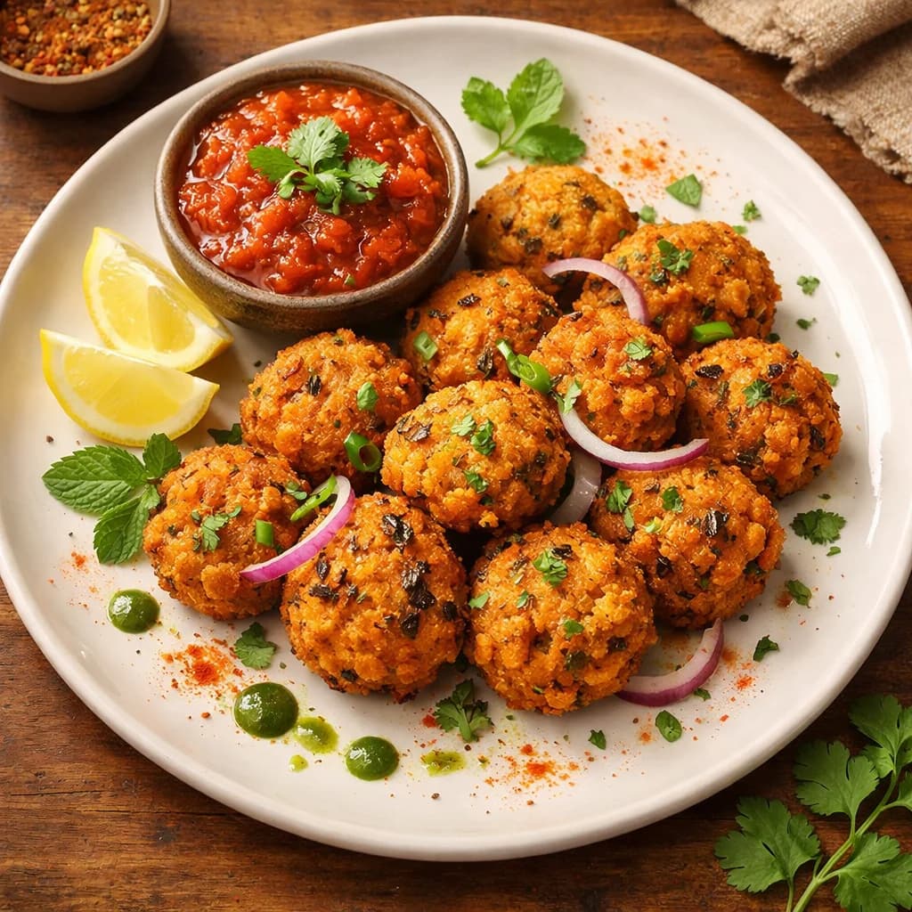 Crispy Bengal Gram Fritters with Tangy Tomato Chutney recipe