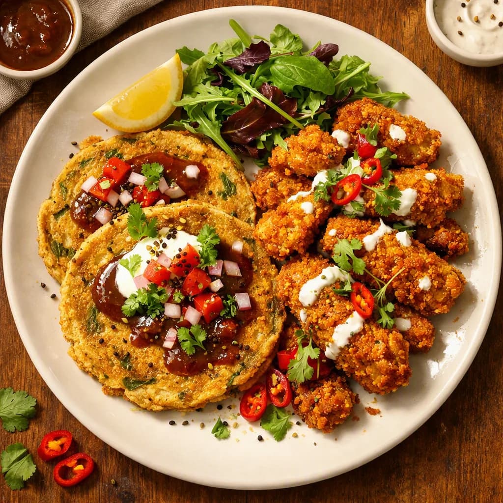 Crispy Chicken and Masala Oat Pancakes recipe