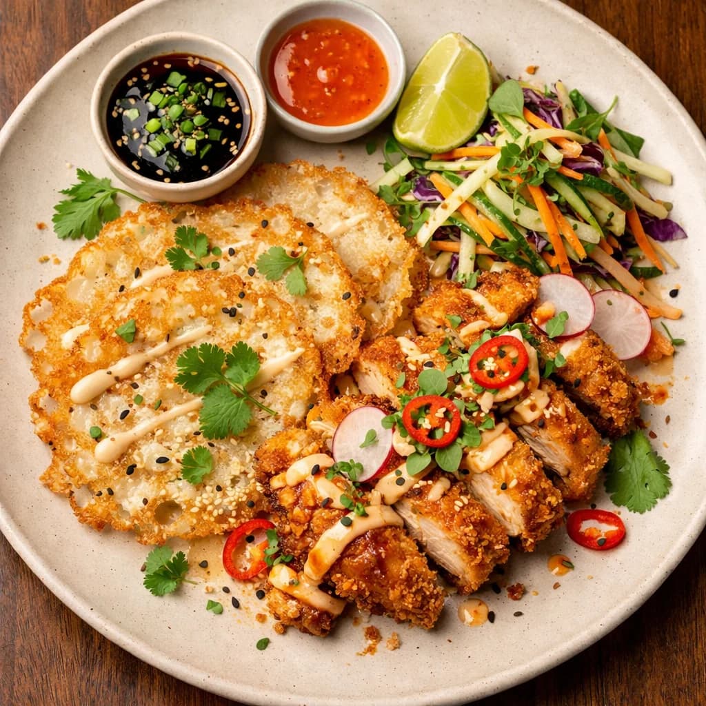 Crispy Chicken and Rice Flour Pancakes recipe