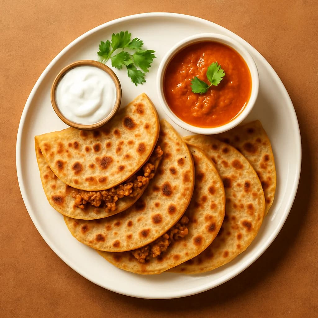 Crispy Chicken Mince Stuffed Parathas recipe