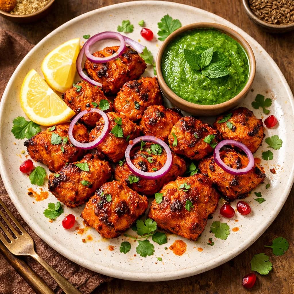 Crispy Chicken Tikka Bites with Mint Chutney recipe
