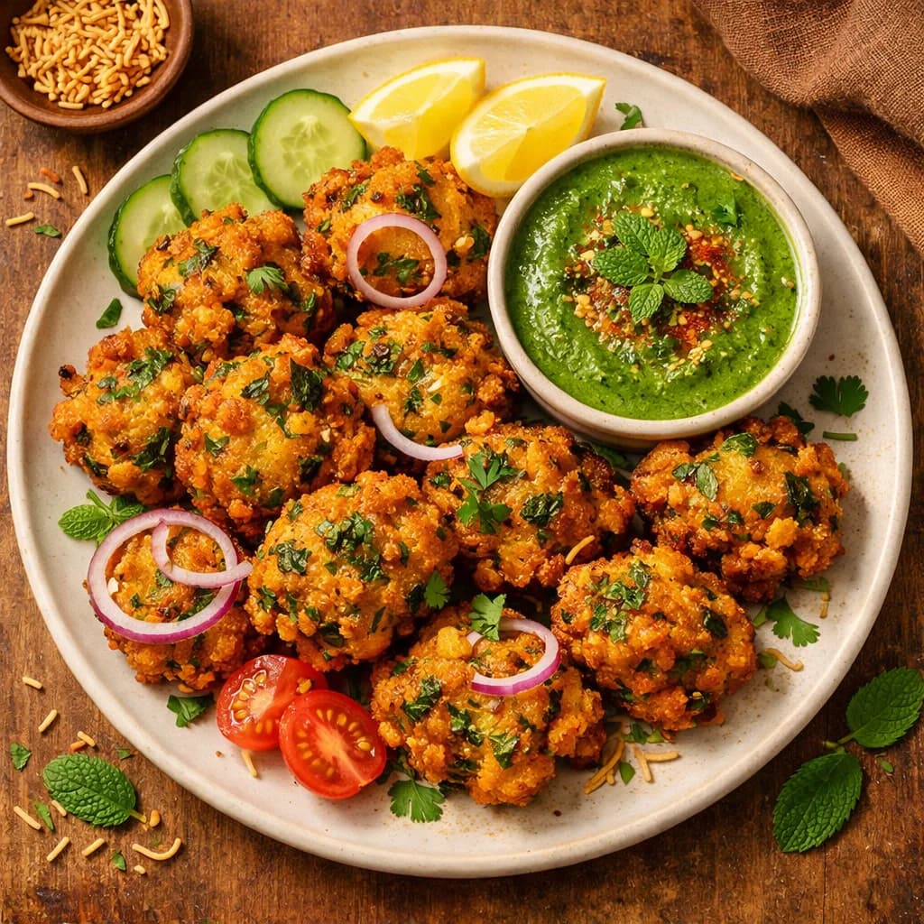 Crispy Chickpea Flour Fritters with Tangy Mint Dip recipe