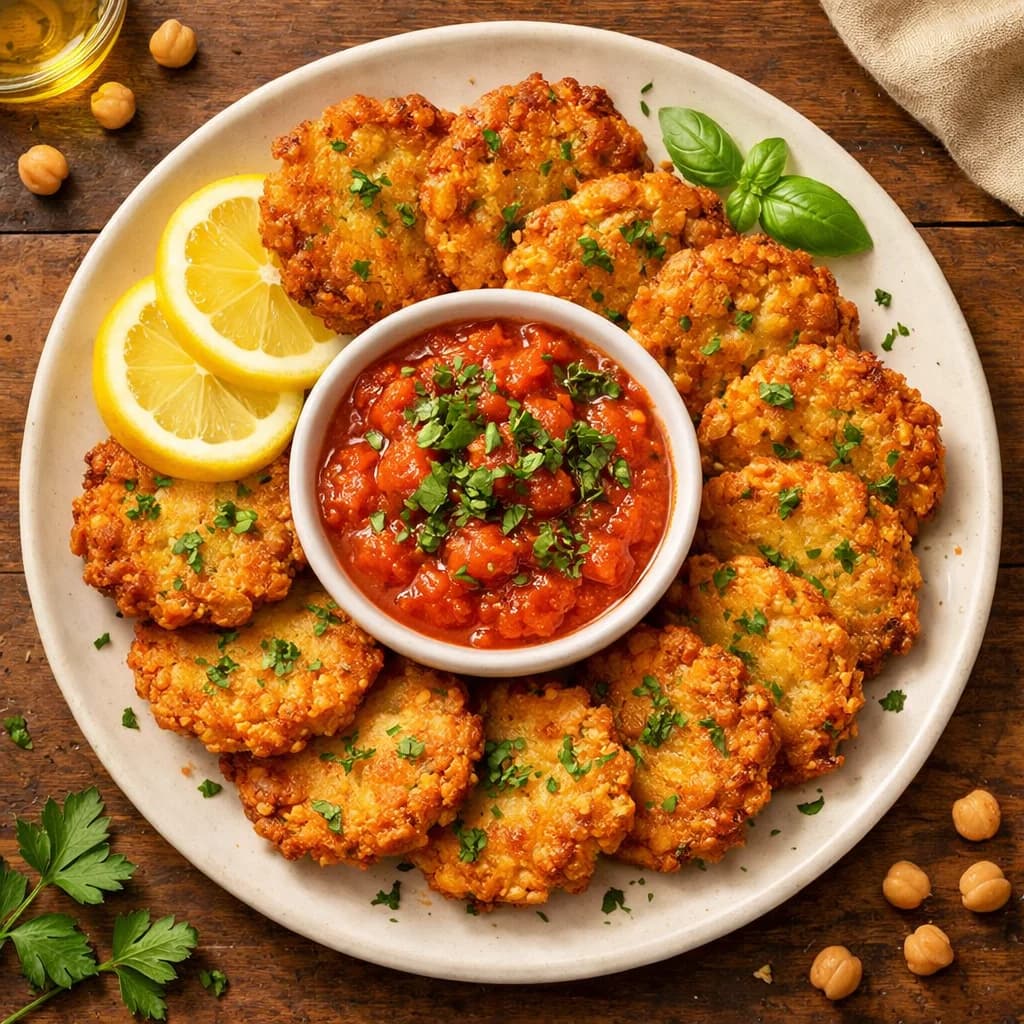 Crispy Chickpea Fritters with Herbed Tomato Dip recipe
