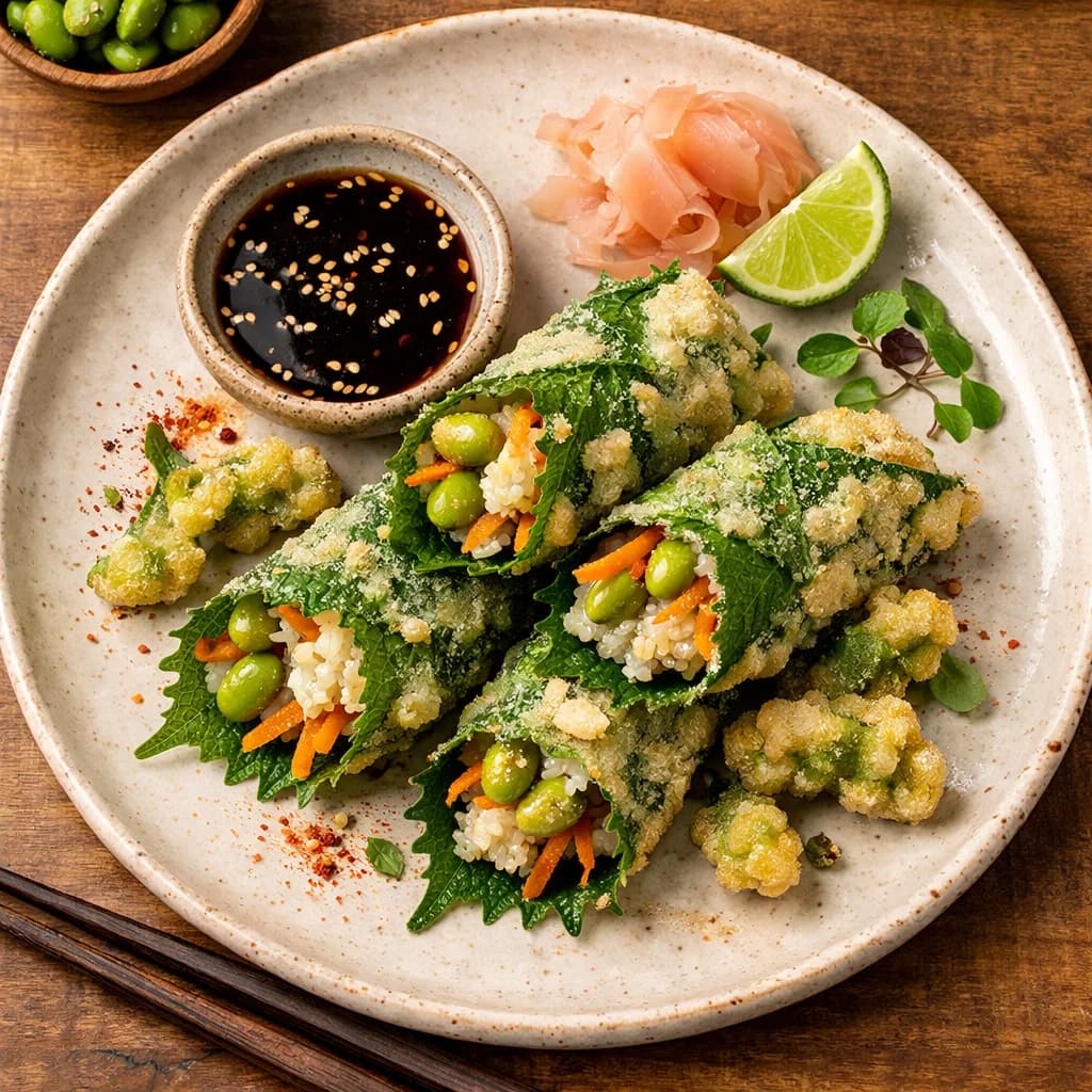 Crispy Edamame and Rice Flour Tempura Wraps recipe