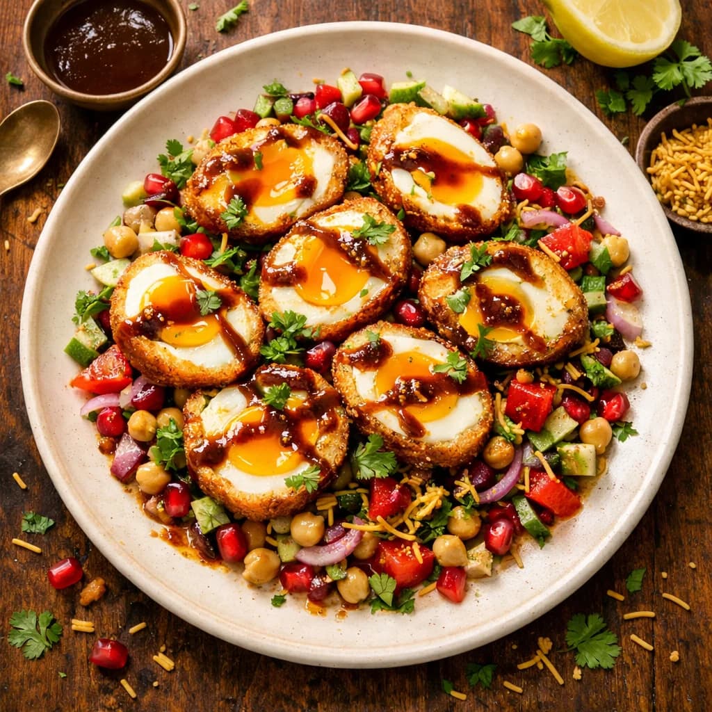 Crispy Egg Chaat with Tangy Tamarind Drizzle recipe