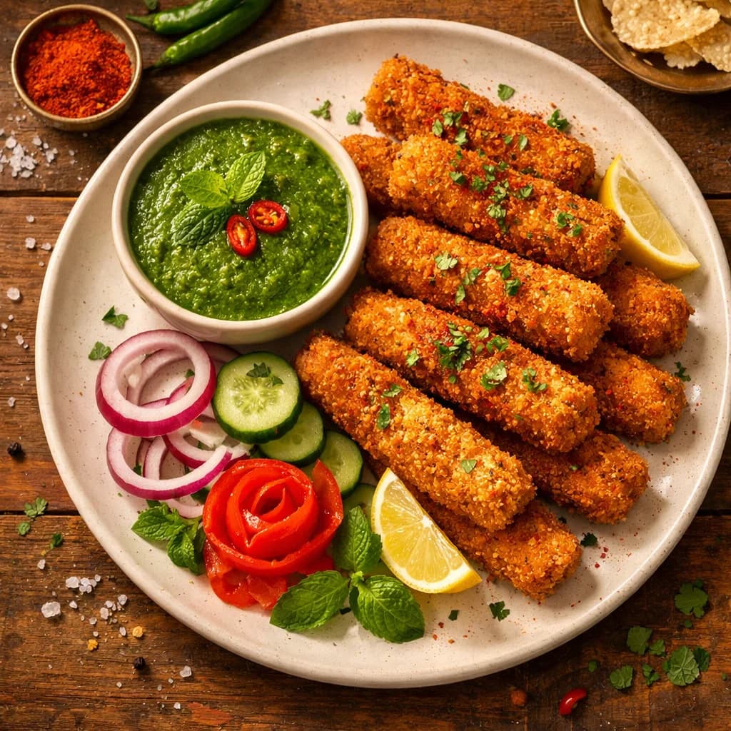 Crispy Fish Fingers with Mint Chutney recipe
