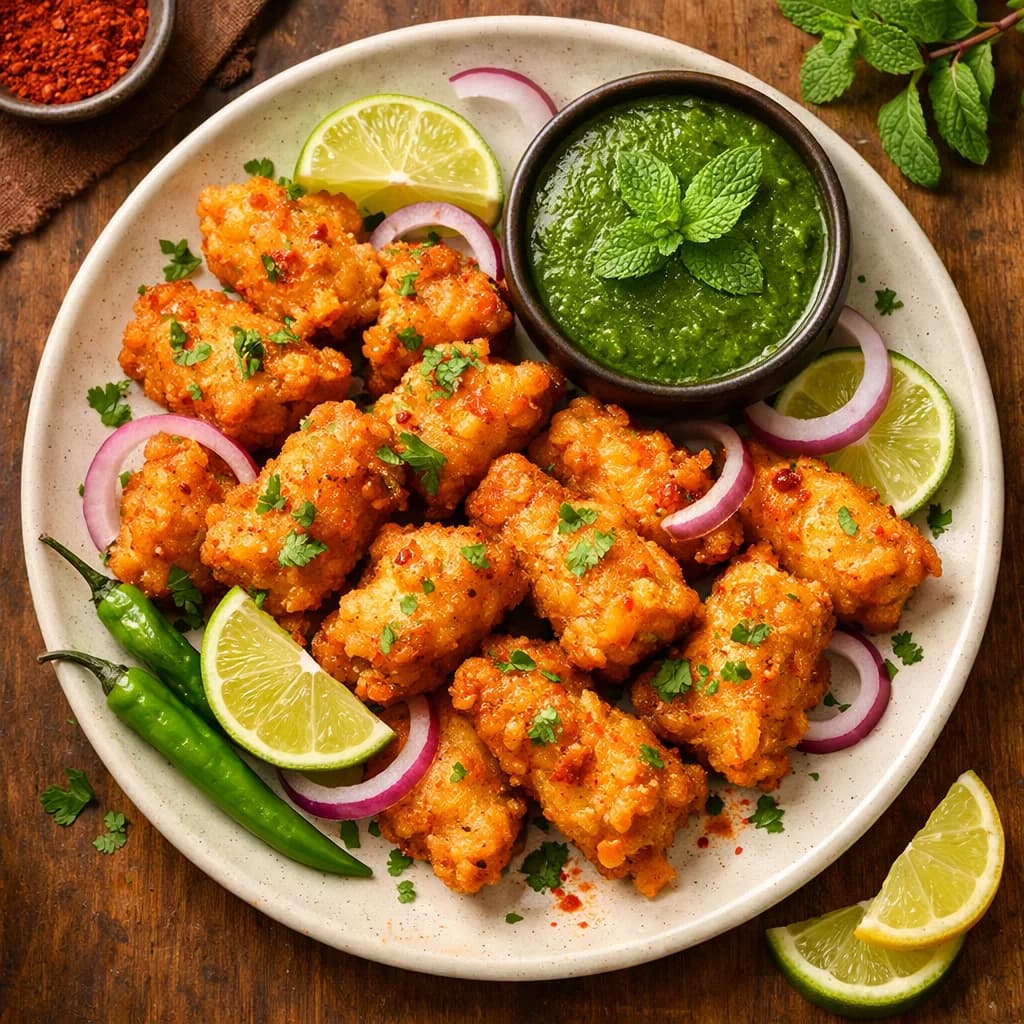 Crispy Fish Pakora with Mint Chutney recipe