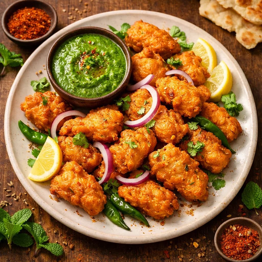 Crispy Fish Pakoras with Tangy Mint Dip recipe