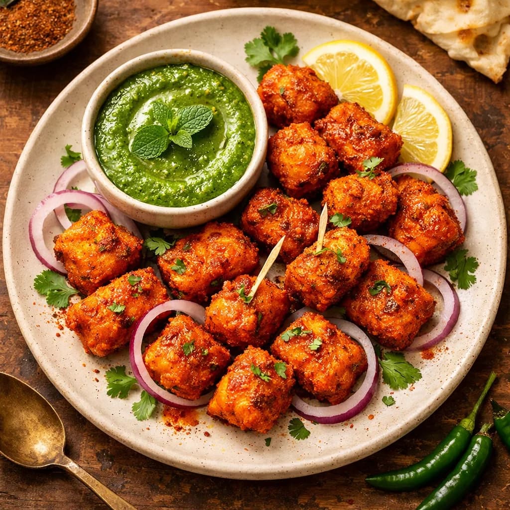 Crispy Fish Tikka Bites with Mint Chutney Dip recipe