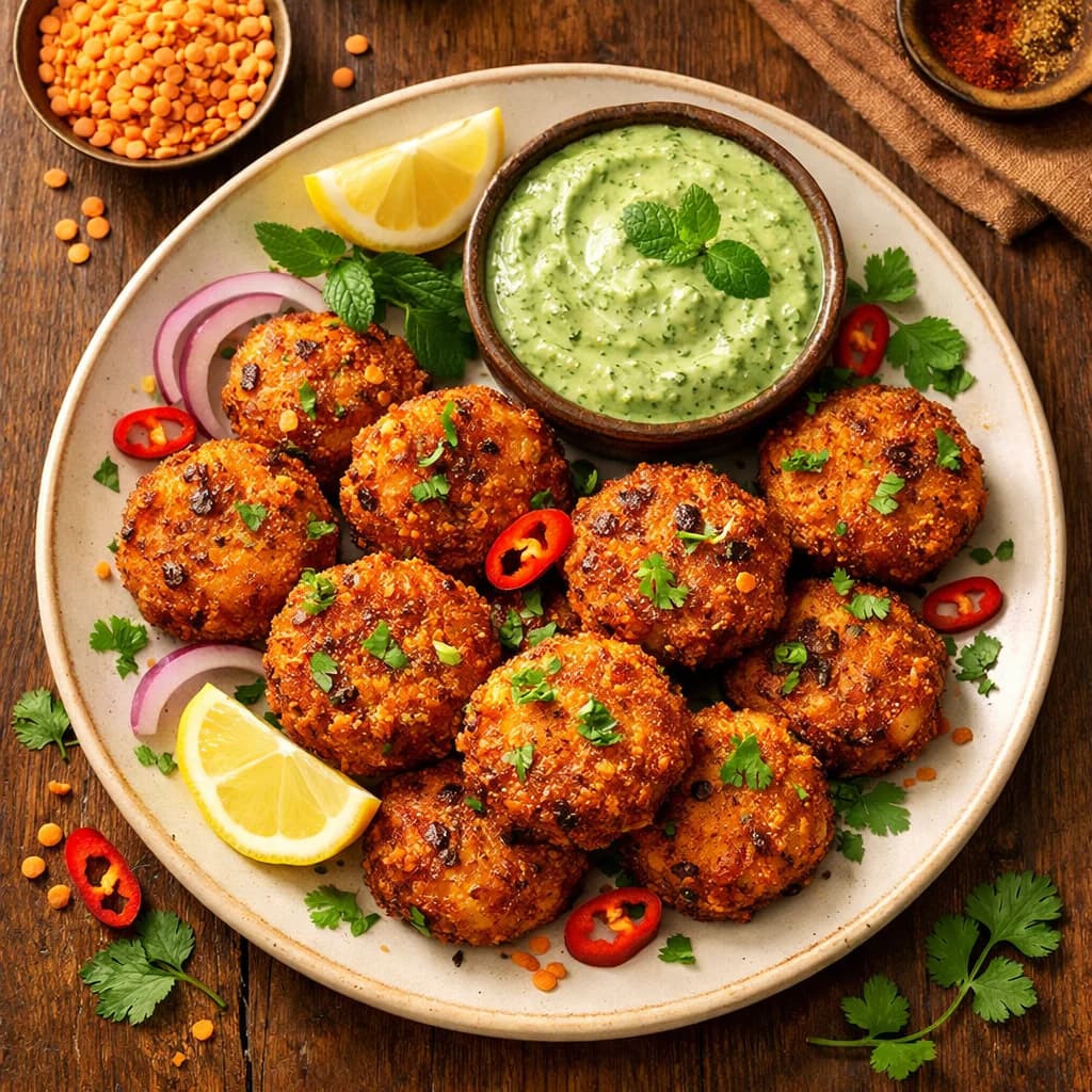 Crispy Masoor Dal Fritters with Mint Dip recipe