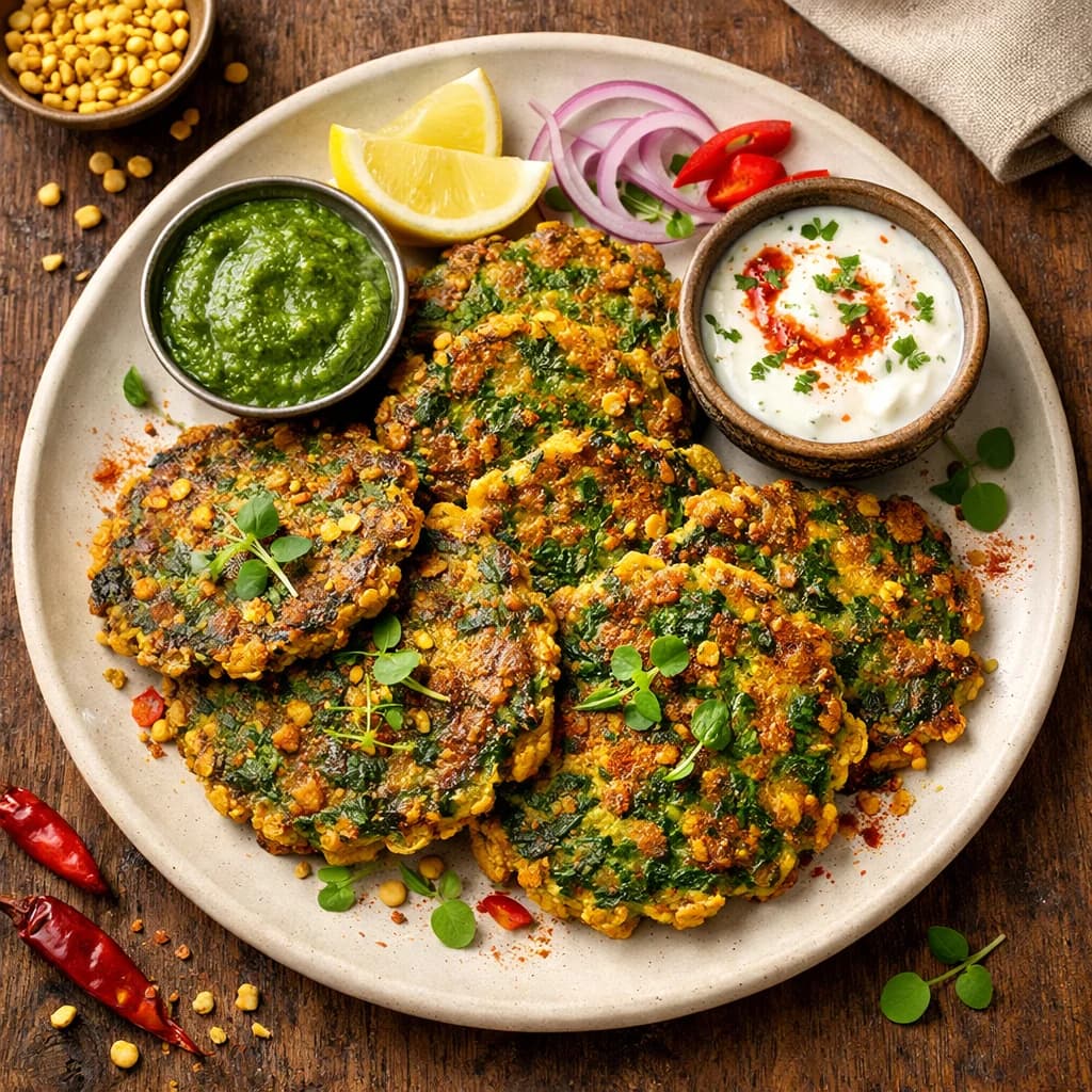 Crispy Moong Dal and Spinach Pancakes recipe