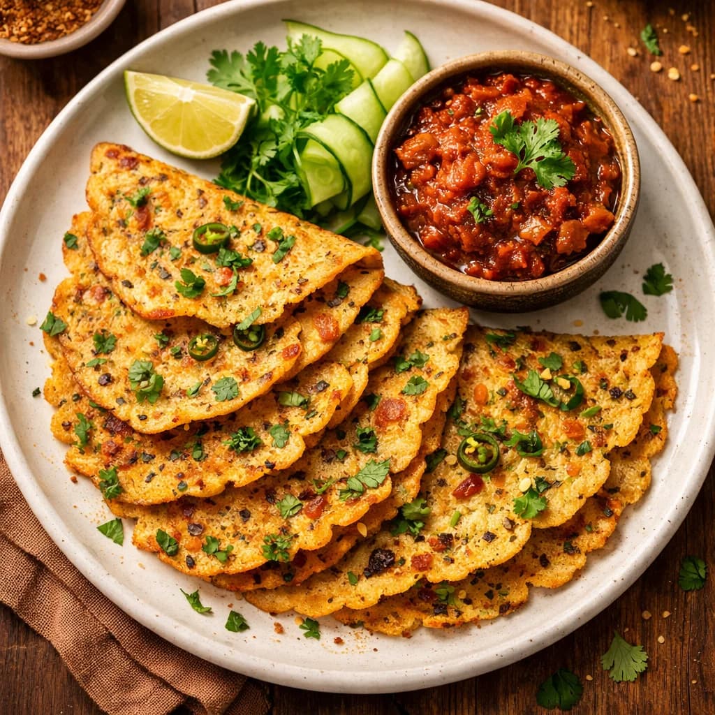 Crispy Oats Chilla with Spiced Tomato Chutney recipe