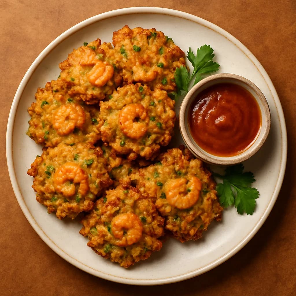 Crispy Prawn and Vegetable Rice Fritters recipe