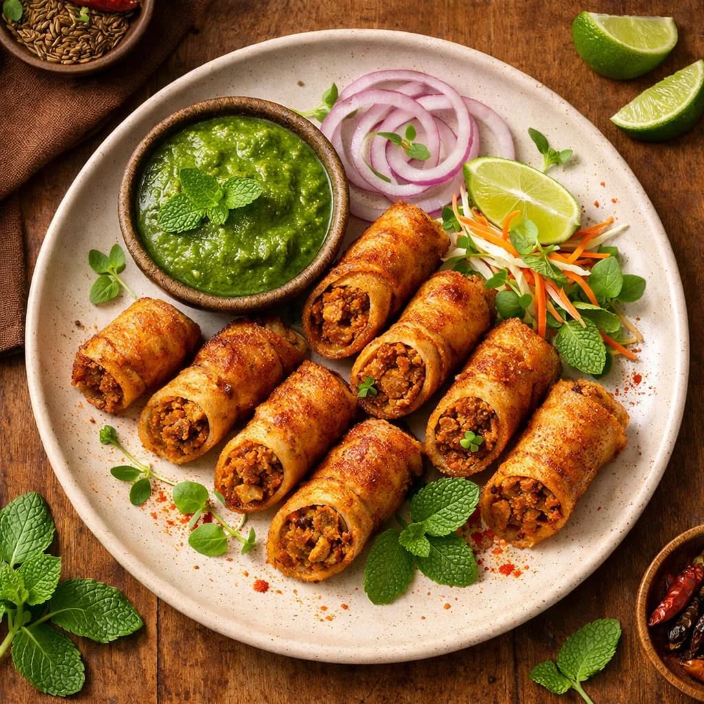 Crispy Soy Chunk Rolls with Mint Chutney recipe