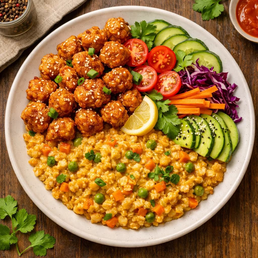 Crispy Soy Protein Bowl with Masala Oats recipe