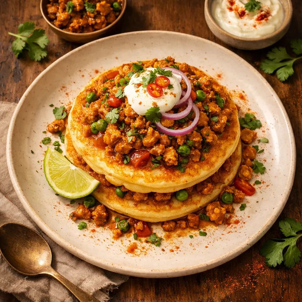 Fluffy Chicken Keema Masala Pancakes recipe