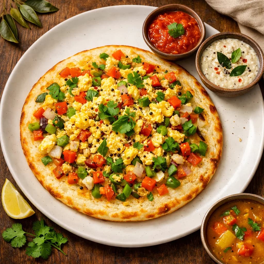 Fluffy Egg and Veggie Uttapam recipe