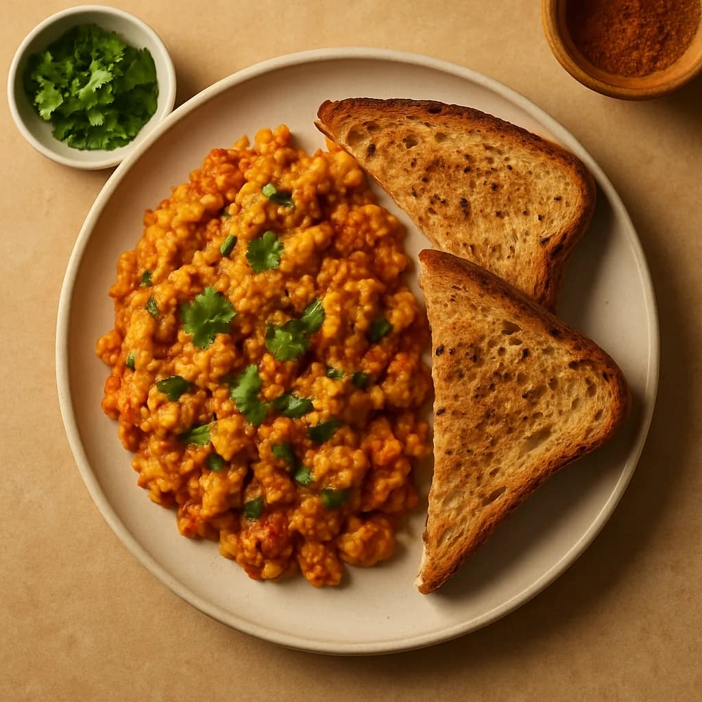 Fluffy Egg Masala with Multigrain Toast recipe