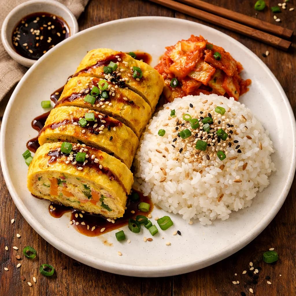 Fluffy Korean Egg Roll with Sesame Rice recipe