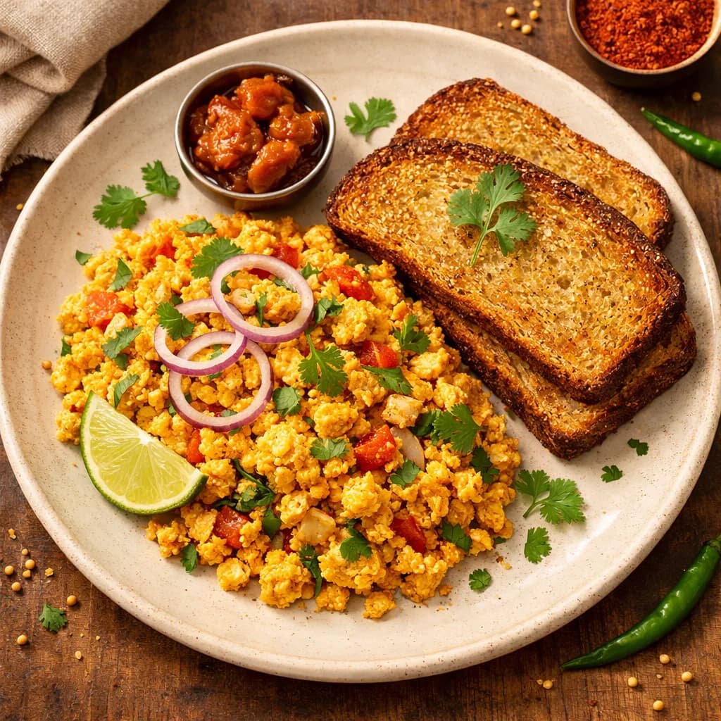Fluffy Masala Egg Bhurji with Millet Toast recipe