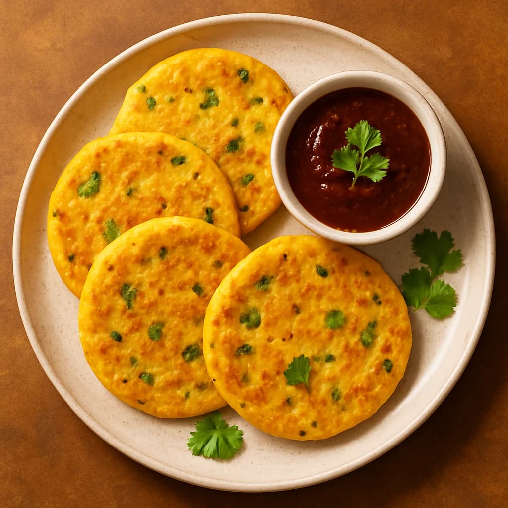 Fluffy Moong Dal Pancakes with Tamarind Chutney recipe