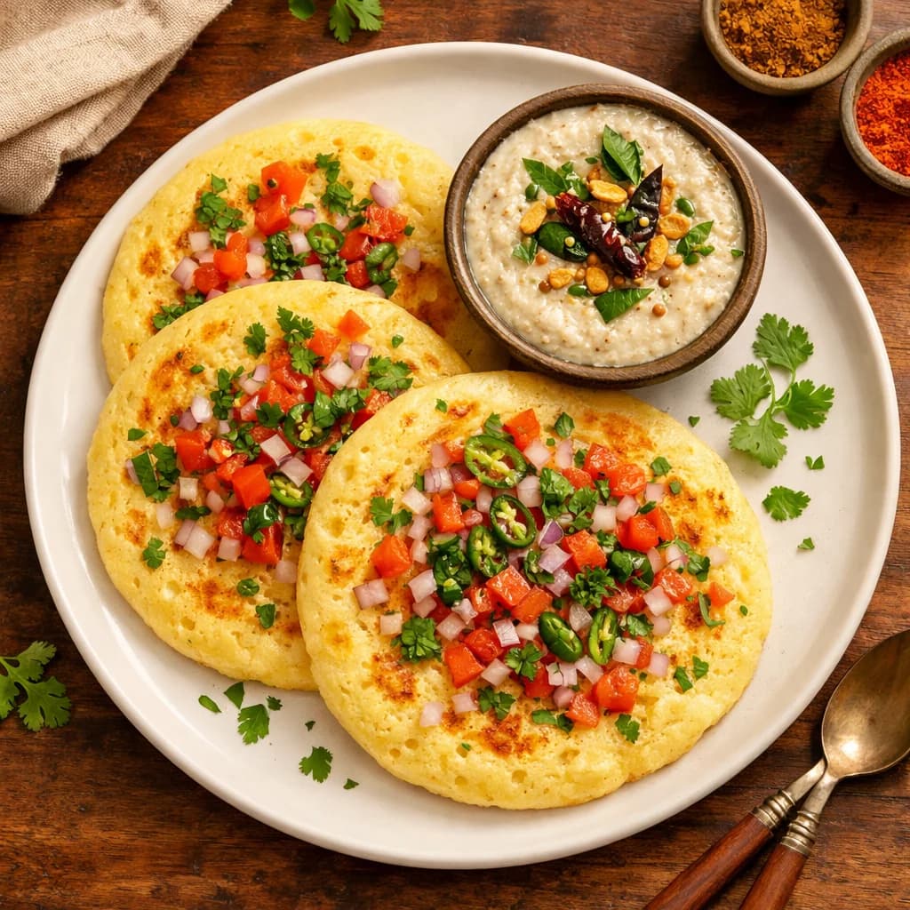 Fluffy Moong Dal Uttapam with Coconut Chutney recipe