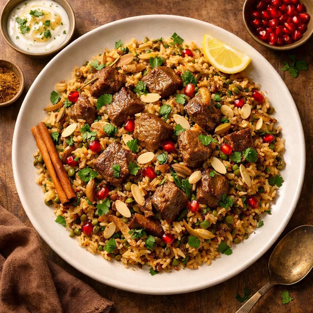 Fragrant Lamb and Green Lentil Pilaf recipe
