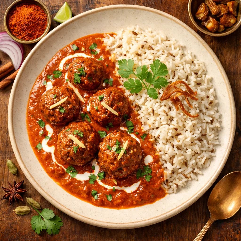 Fragrant Lamb Kofta Curry with Jeera Rice recipe