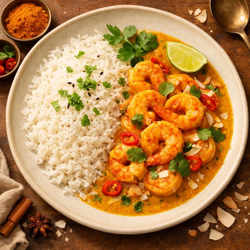 Fragrant Prawn Coconut Curry with Steamed Rice recipe
