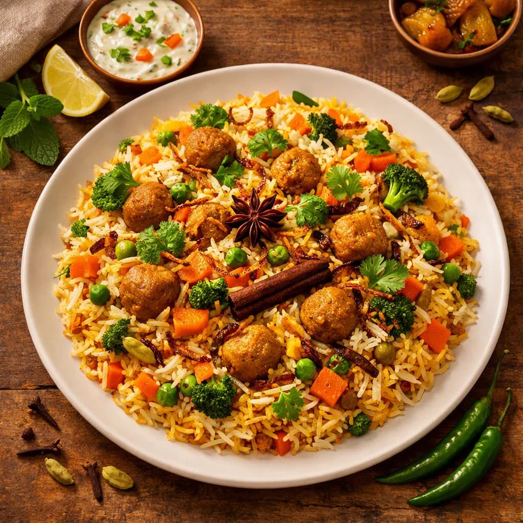Fragrant Vegetable and Soya Chunk Biryani recipe