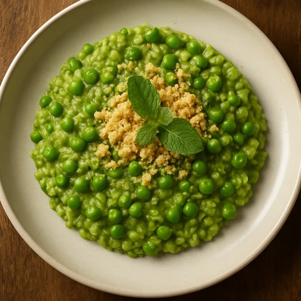 Garden Pea Mint Risotto with Parmesan Crumble recipe