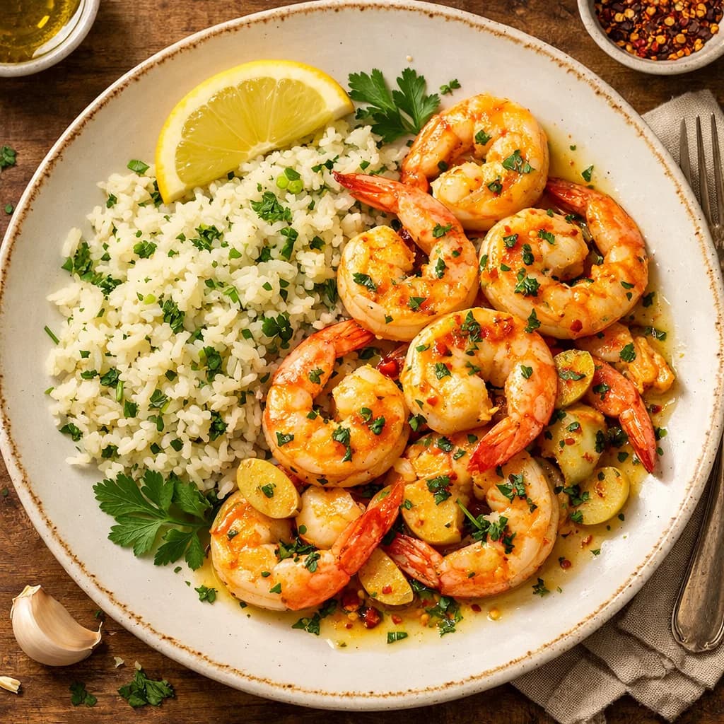 Garlic Butter Prawns with Herbed Rice recipe