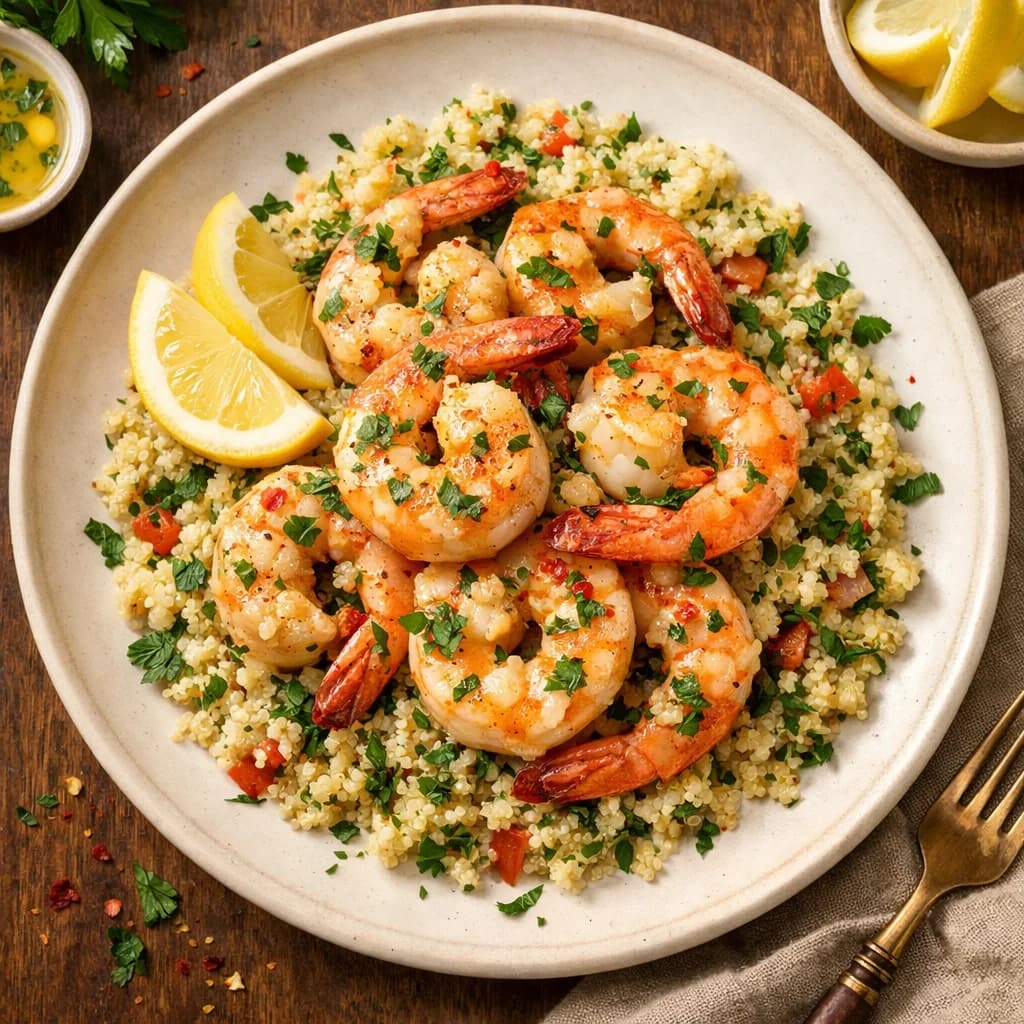 Garlic Butter Prawns with Lemon Herb Quinoa recipe
