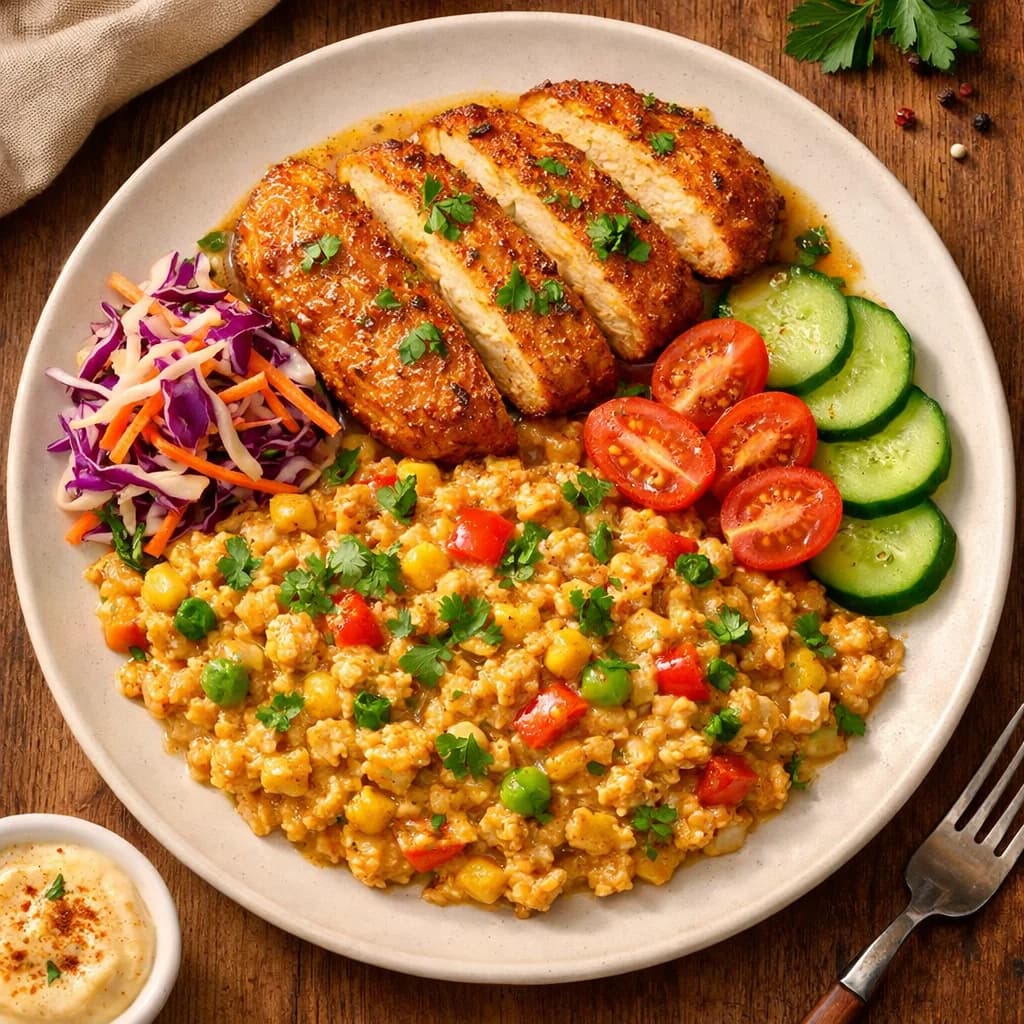 German Style Vegetarian Mock Chicken with Masala Oats recipe