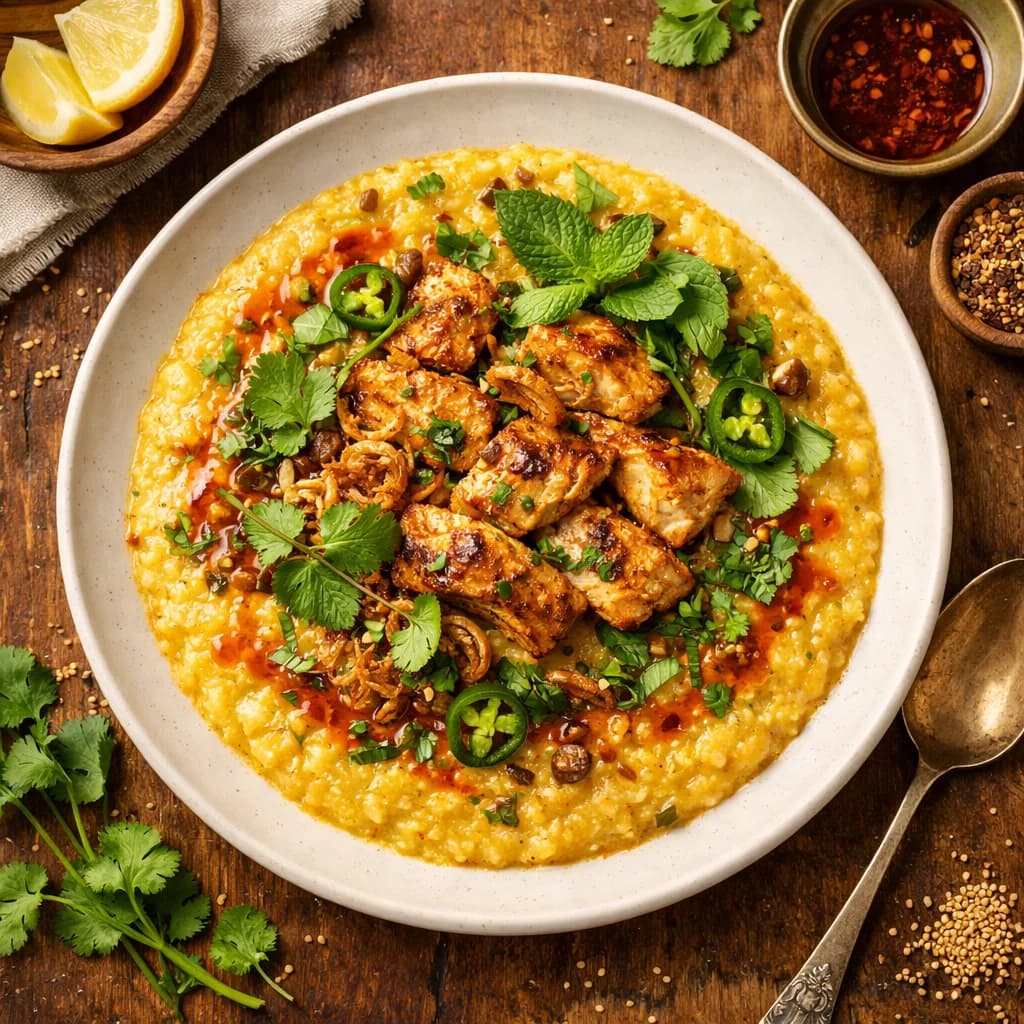 Golden Chicken Millet Porridge with Fresh Herbs recipe