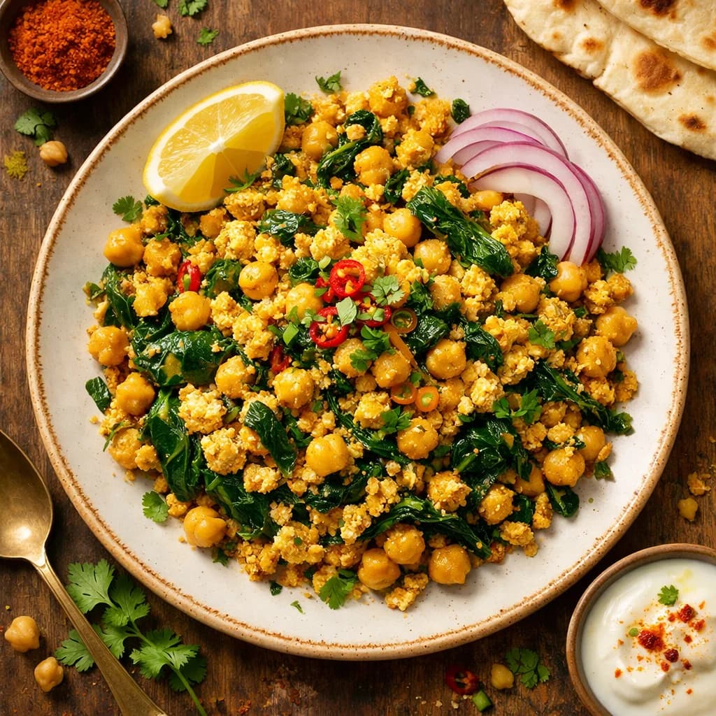 Golden Chickpea and Spinach Bhurji recipe