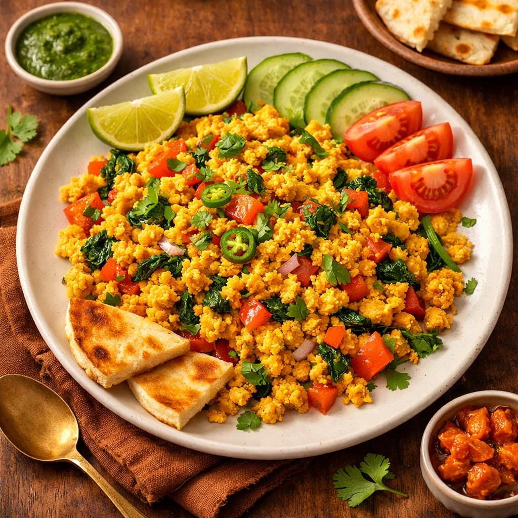 Golden Chickpea Flour Scramble with Spiced Vegetables recipe