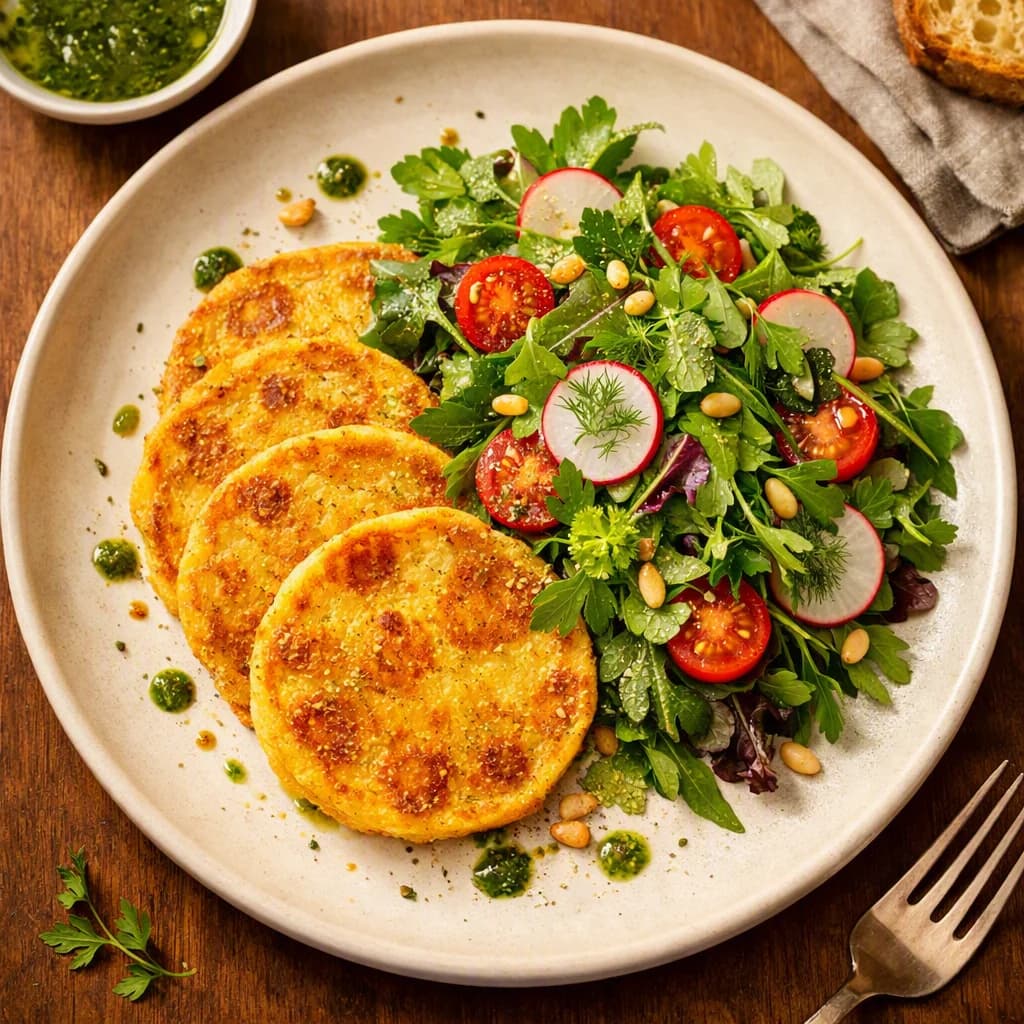 Golden Chickpea Pancakes with Herb Salad recipe