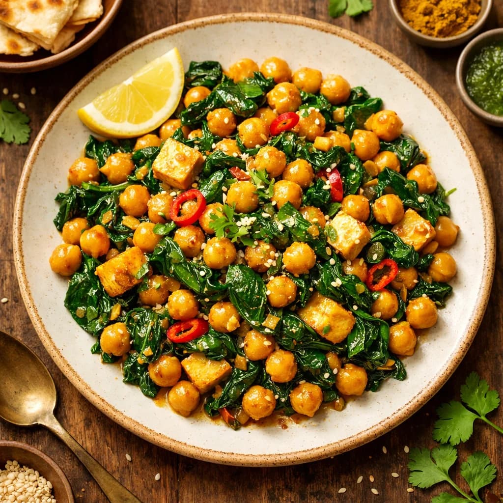 Golden Chickpea Spinach Stir Fry recipe